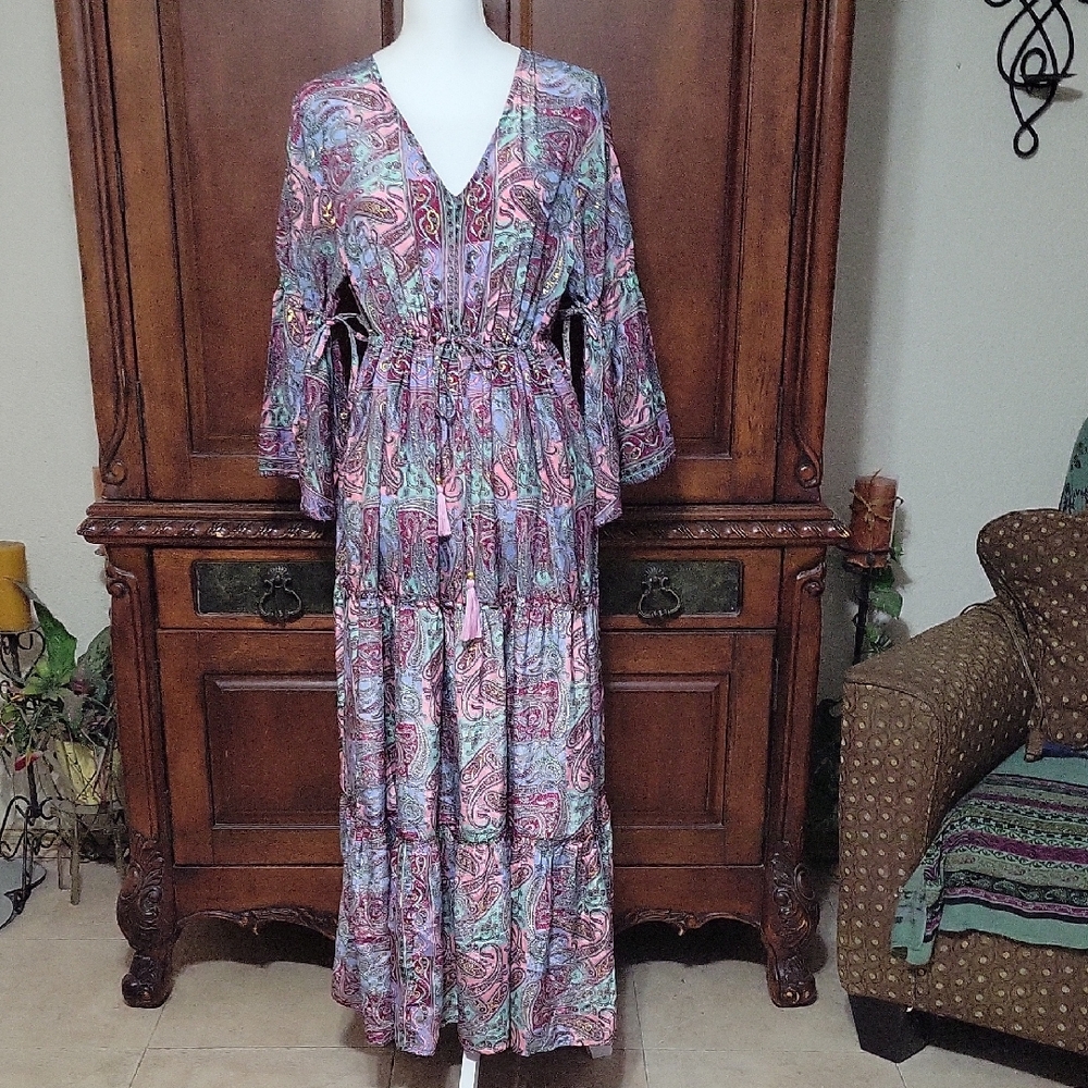 SAAZ Kashmir Women's L Paisley Maxi Dress
